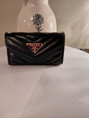 Prada Black Quilted Chevron Mini Crossbody with Gold Logo